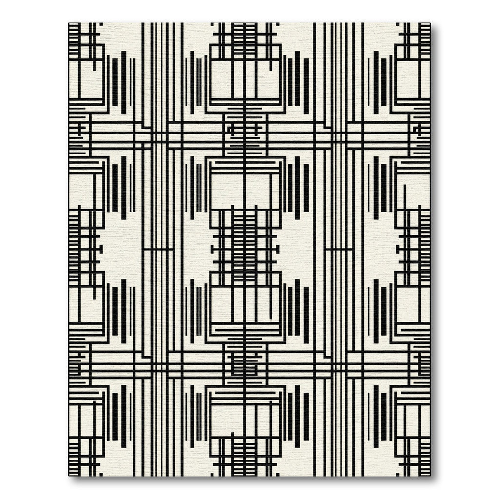 Black White Linear Grid Composition Rug
