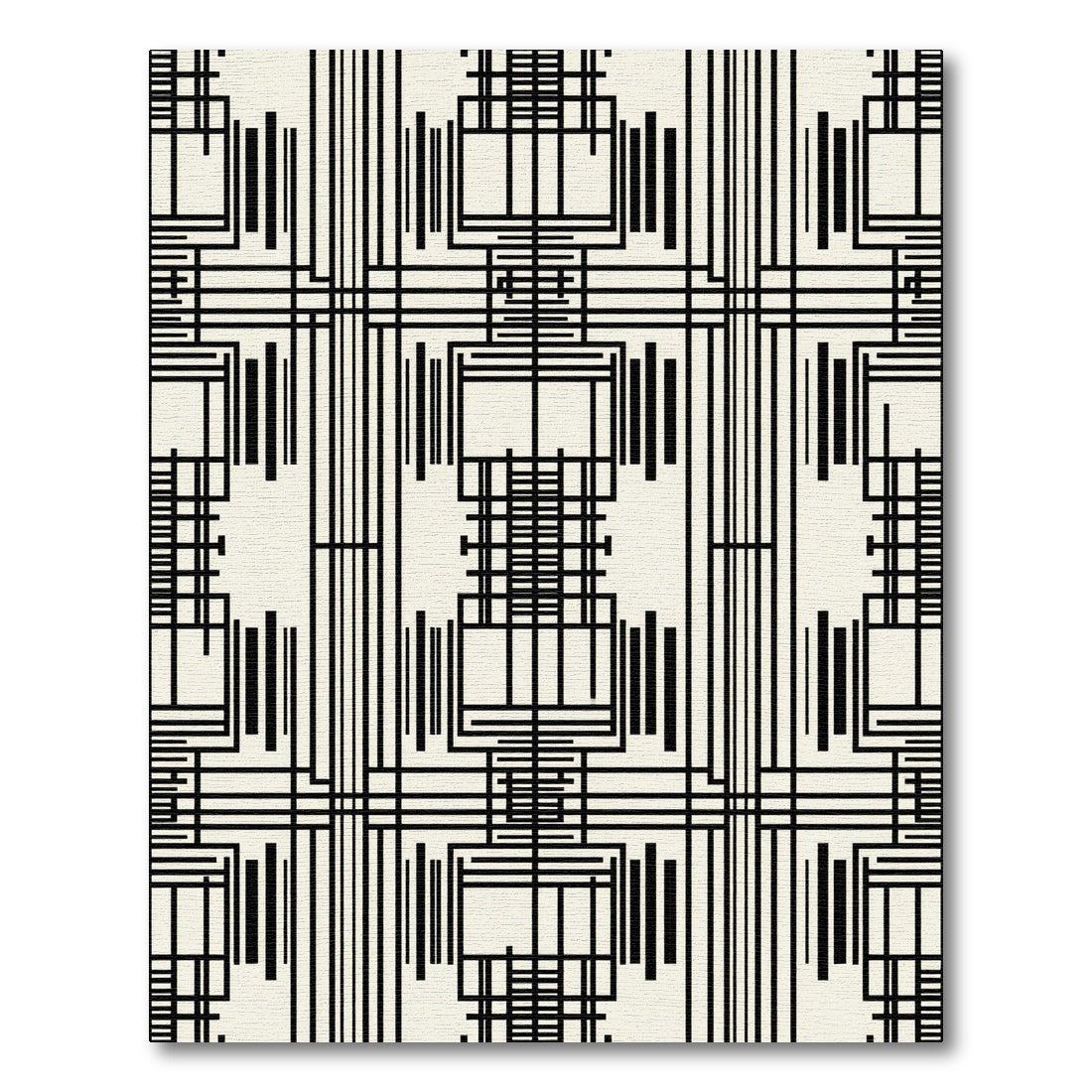 Black White Linear Grid Composition Rug