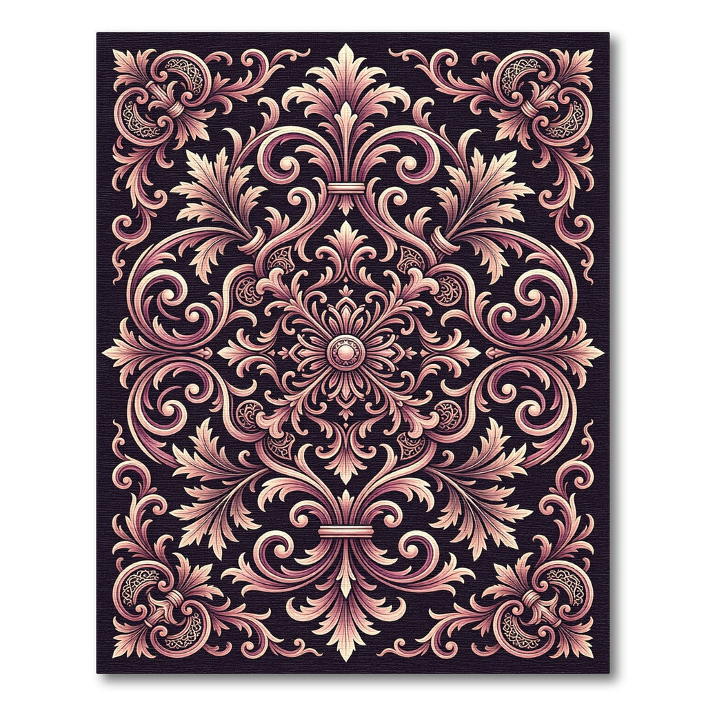 Ornate Rose Gold Scrollwork Medallion Rug