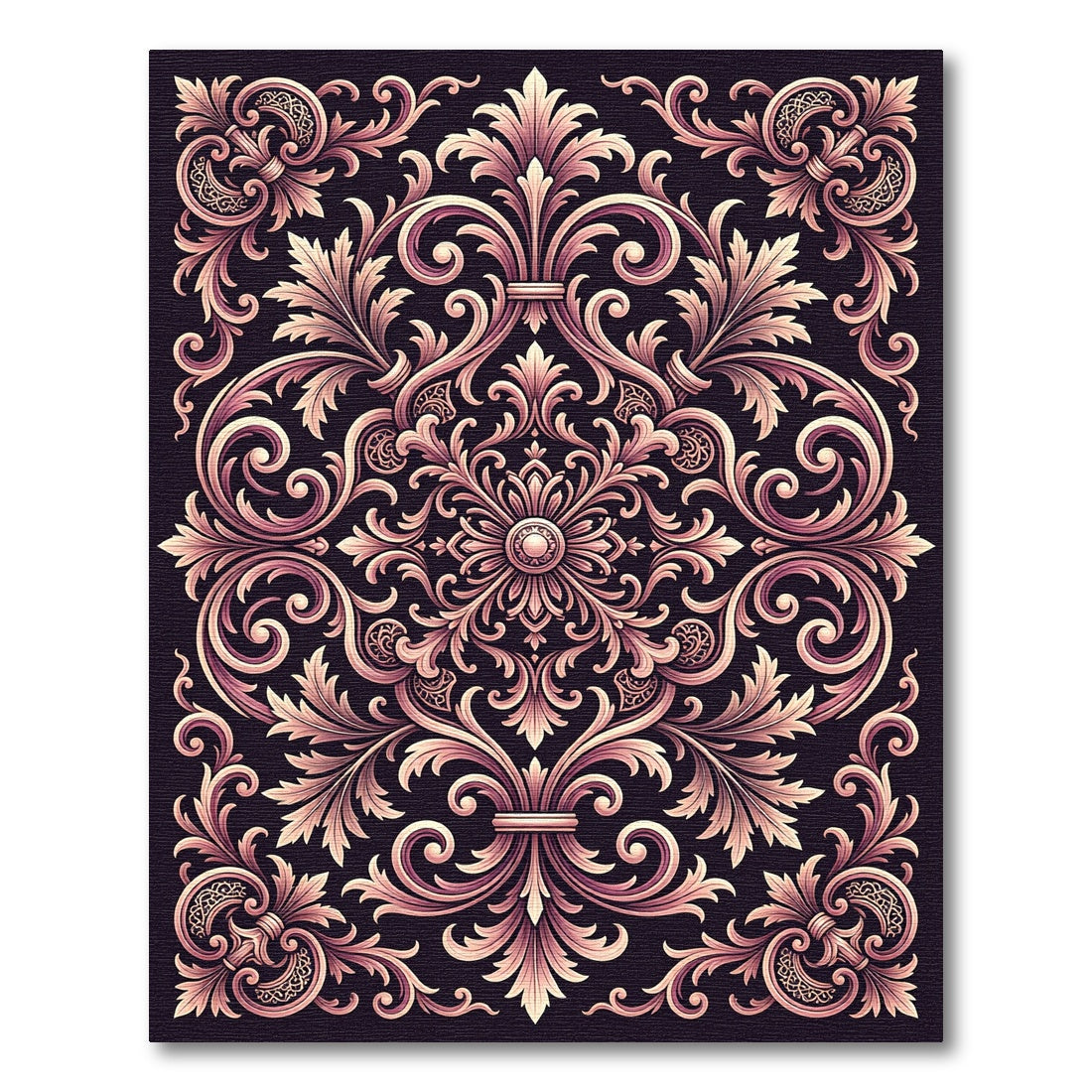 Ornate Rose Gold Scrollwork Medallion Rug