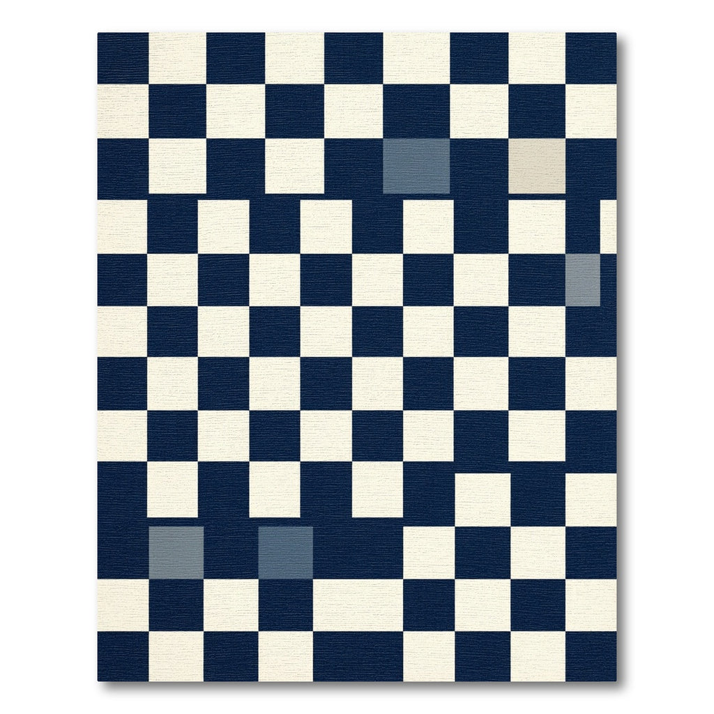 Modern Navy Blue Geometric Checkered Rug