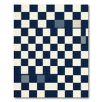 Modern Navy Blue Geometric Checkered Rug