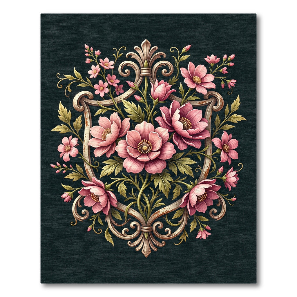 Ornate Pink Floral Cameo Shield Rug