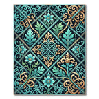 Elegant Teal and Gold Floral Lattice Rug