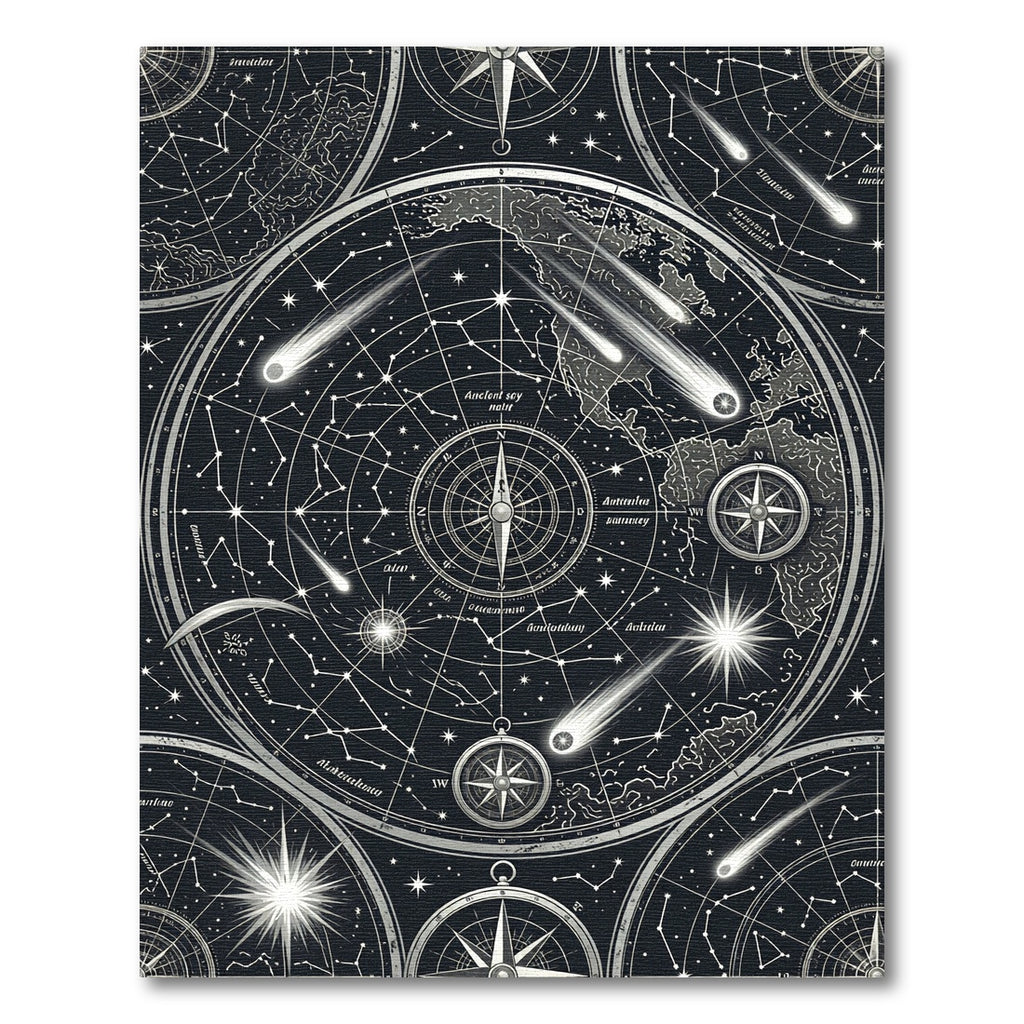 Celestial Black White Astro Compass Map Rug