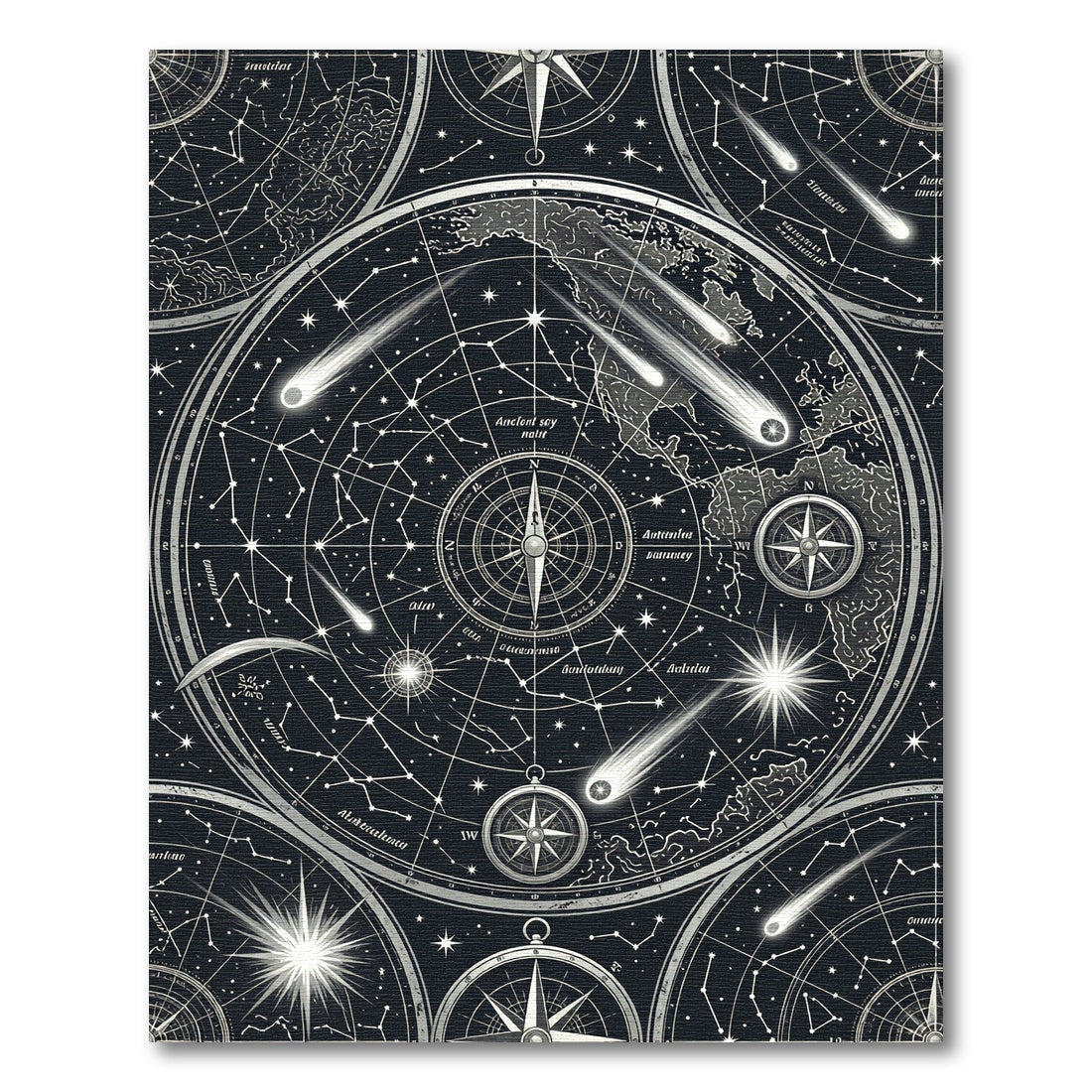 Celestial Black White Astro Compass Map Rug