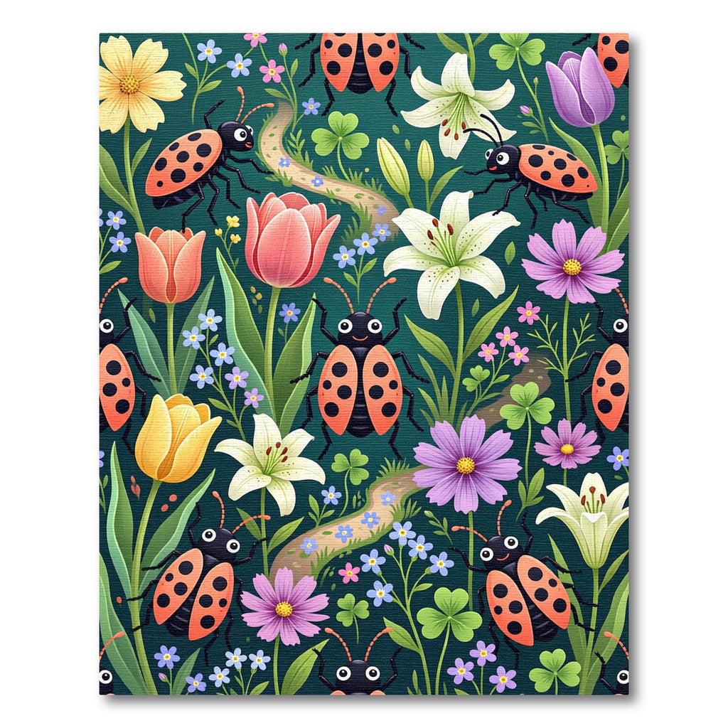 Whimsical Ladybugs and Blooming Garden Rug