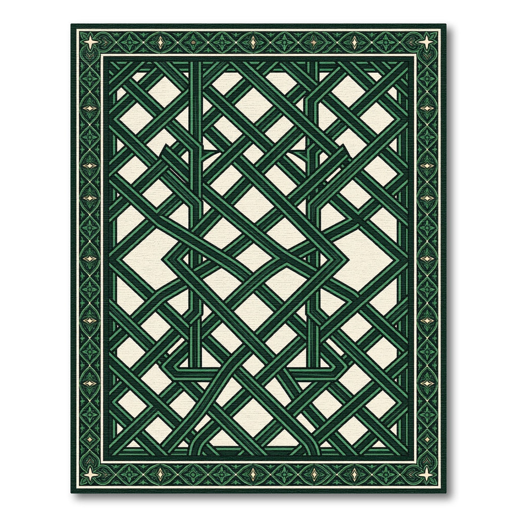 Emerald Interwoven Geometric Lattice Rug