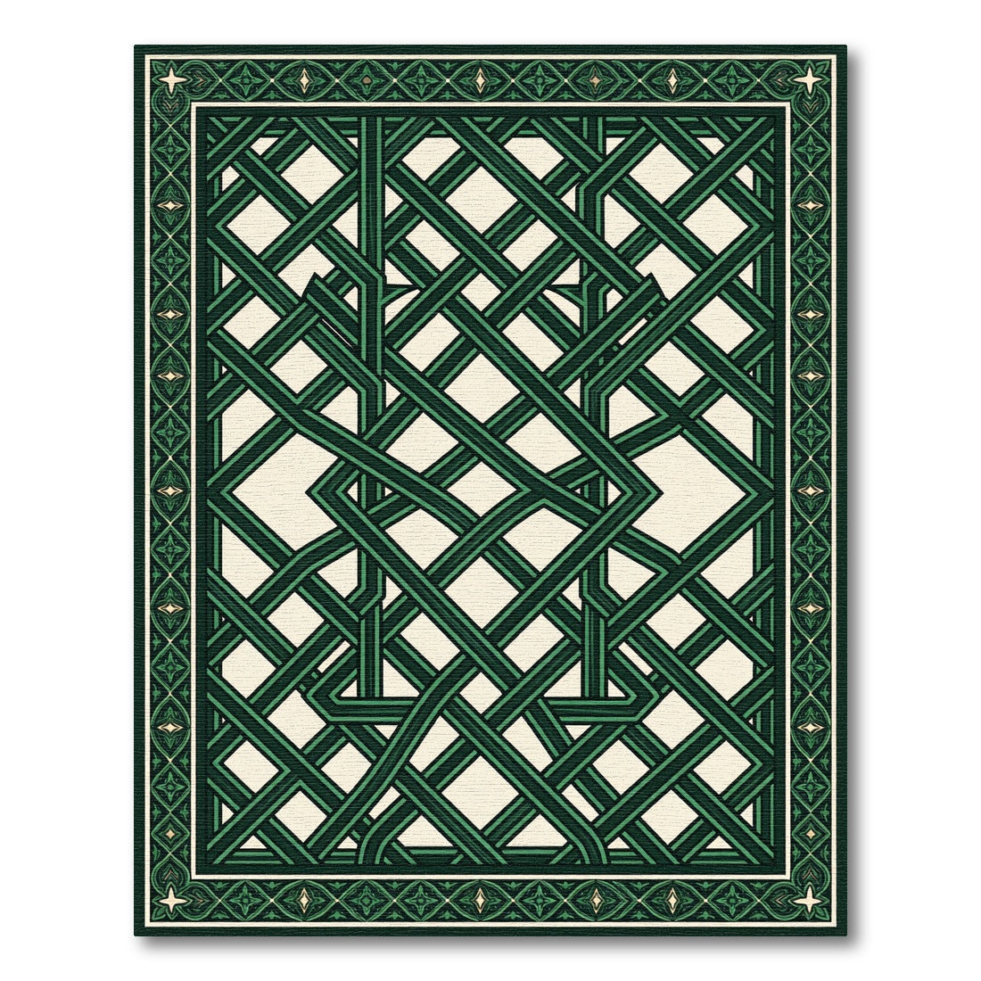 Emerald Interwoven Geometric Lattice Rug