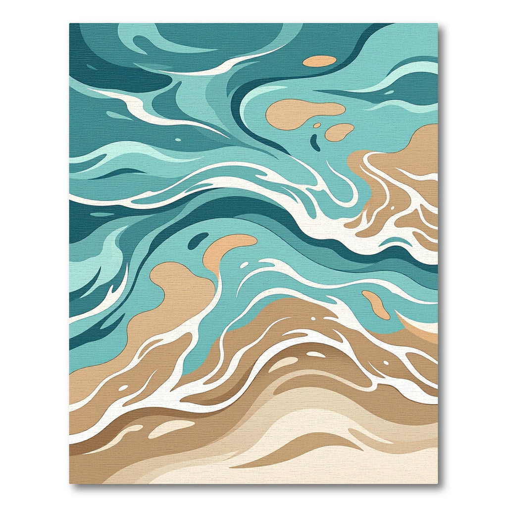 Abstract Teal and Sand Wave Accent Rug