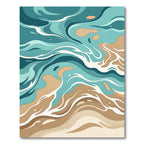 Abstract Teal and Sand Wave Accent Rug