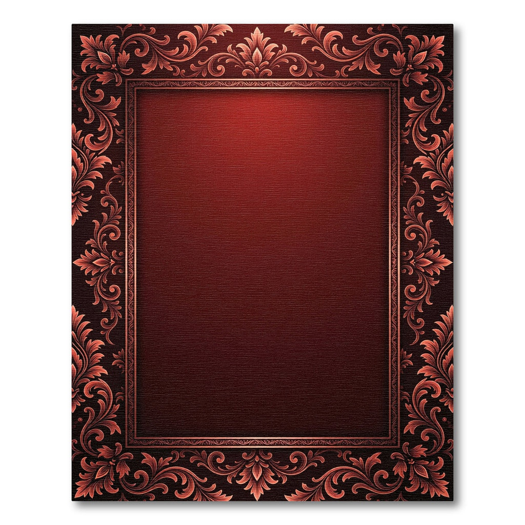 Ornate Crimson Victorian Damask Bordered Backdrop Rug