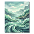 Ethereal Emerald Flowing Mountain River Swirl Rug
