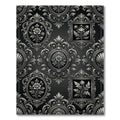 Ornate Black Floral Oval Frame Rug