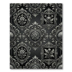 Ornate Black Floral Oval Frame Rug