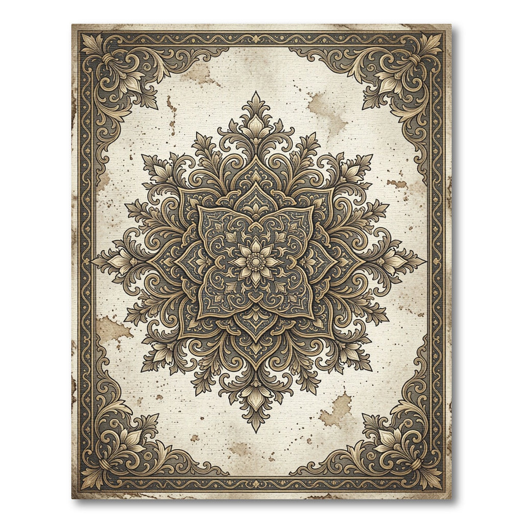 Ornate Sepia Antique Floral Medallion Rug