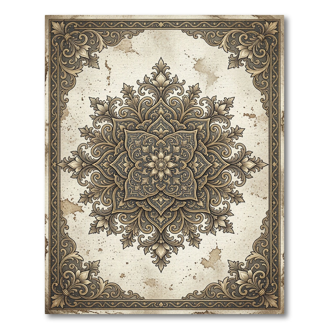 Ornate Sepia Antique Floral Medallion Rug