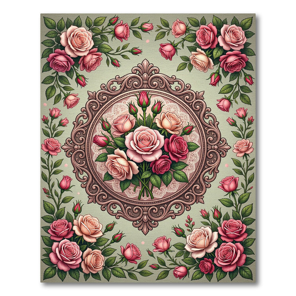 Ornate Pink Rose Garland Medallion Rug