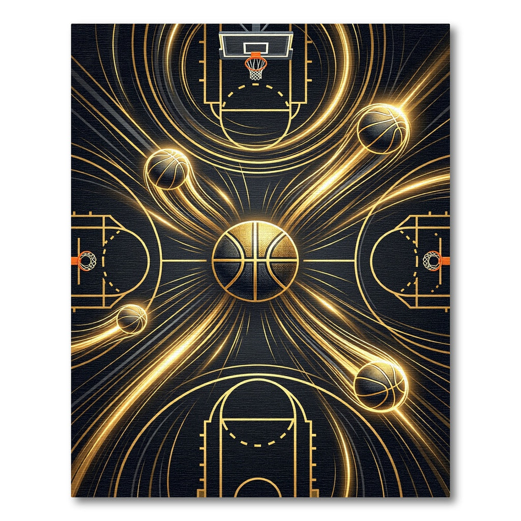 Golden Basketball Court Radiant Abstract Rug