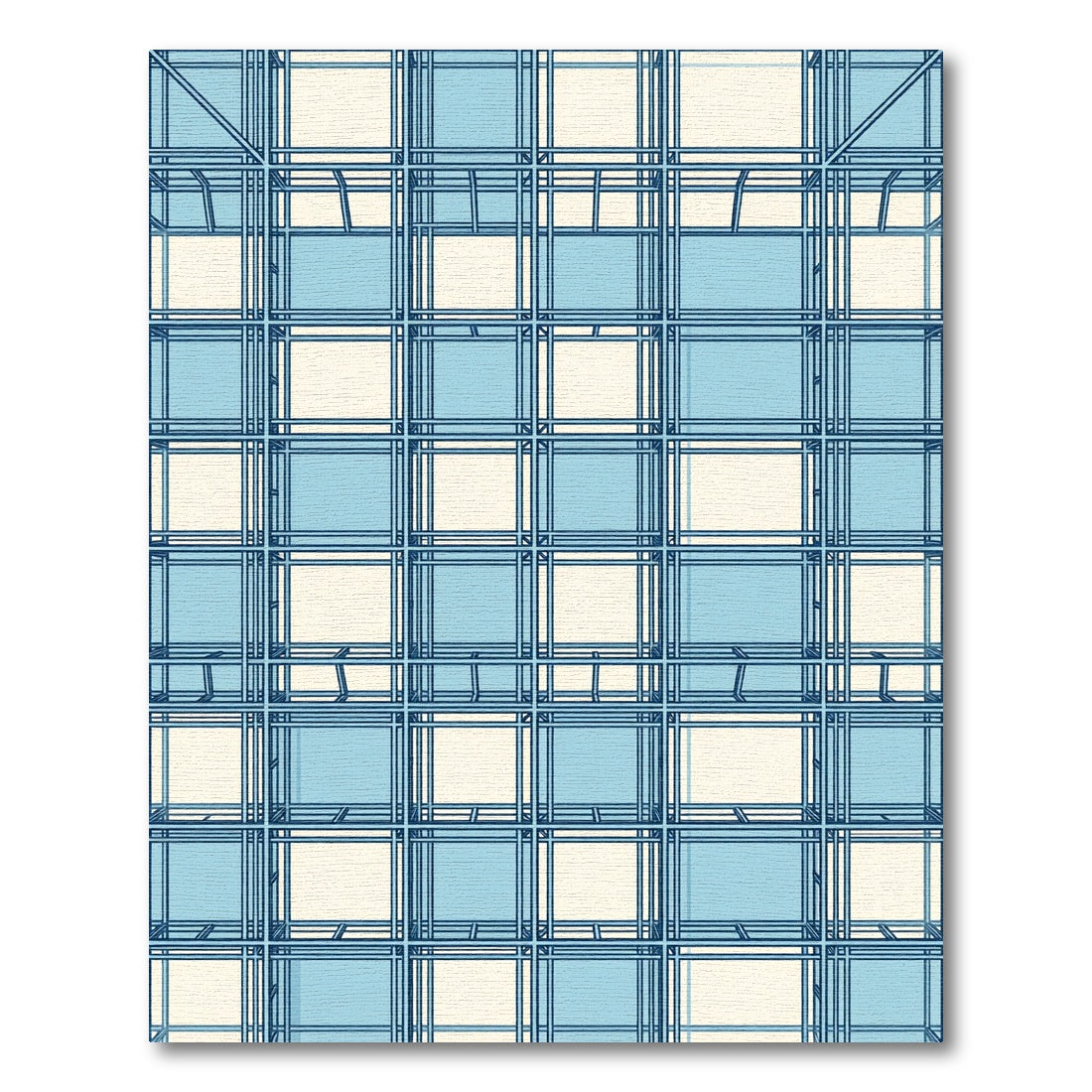 Geometric Blue and Cream Grid Rug