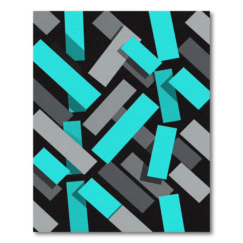 Modern Cyan Turquoise Gray Geometric Block Rug
