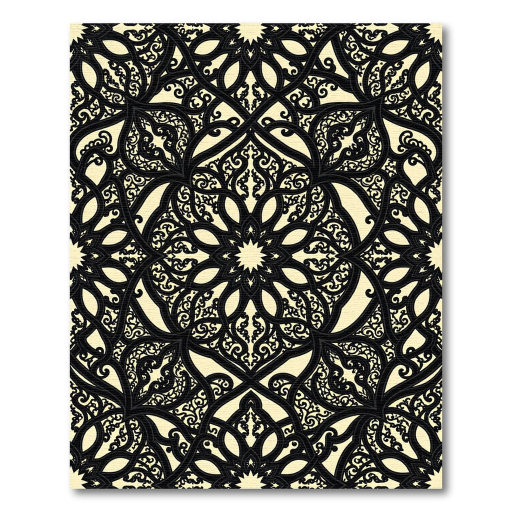 Elegant Black and Cream Filigree Scroll Rug