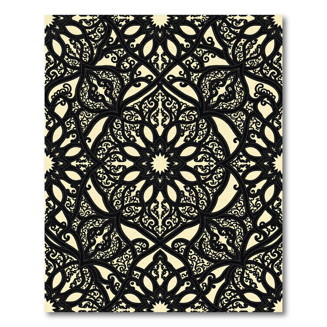 Elegant Black and Cream Filigree Scroll Rug