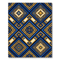 Geometric Gold and Deep Blue Diamond Rug
