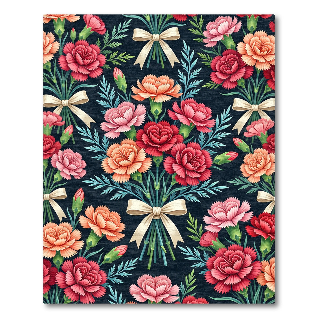 Vintage Carnation Bouquet Dark Floral Rug