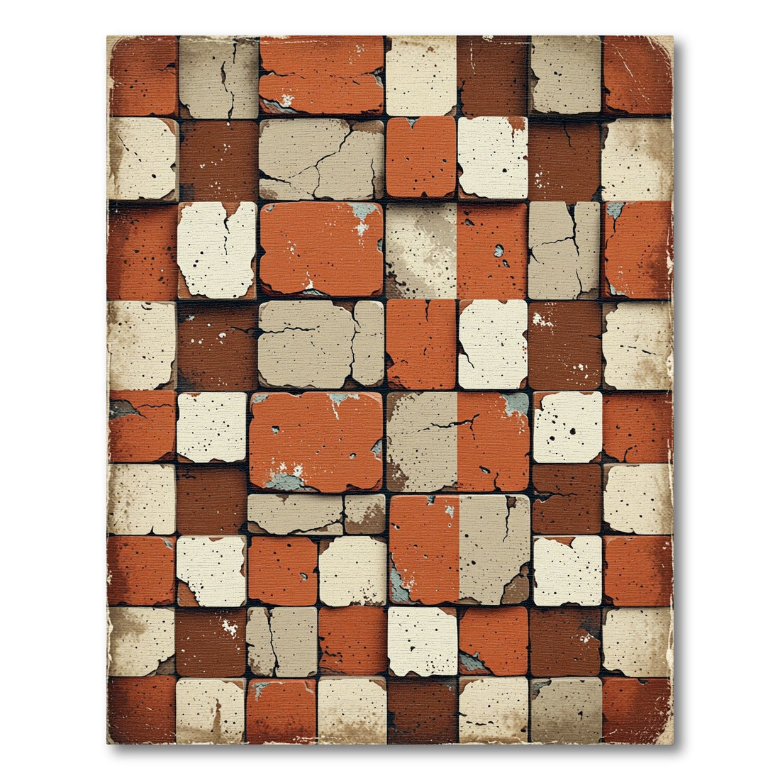 Textured Terracotta Stone Geometric Grid Rug