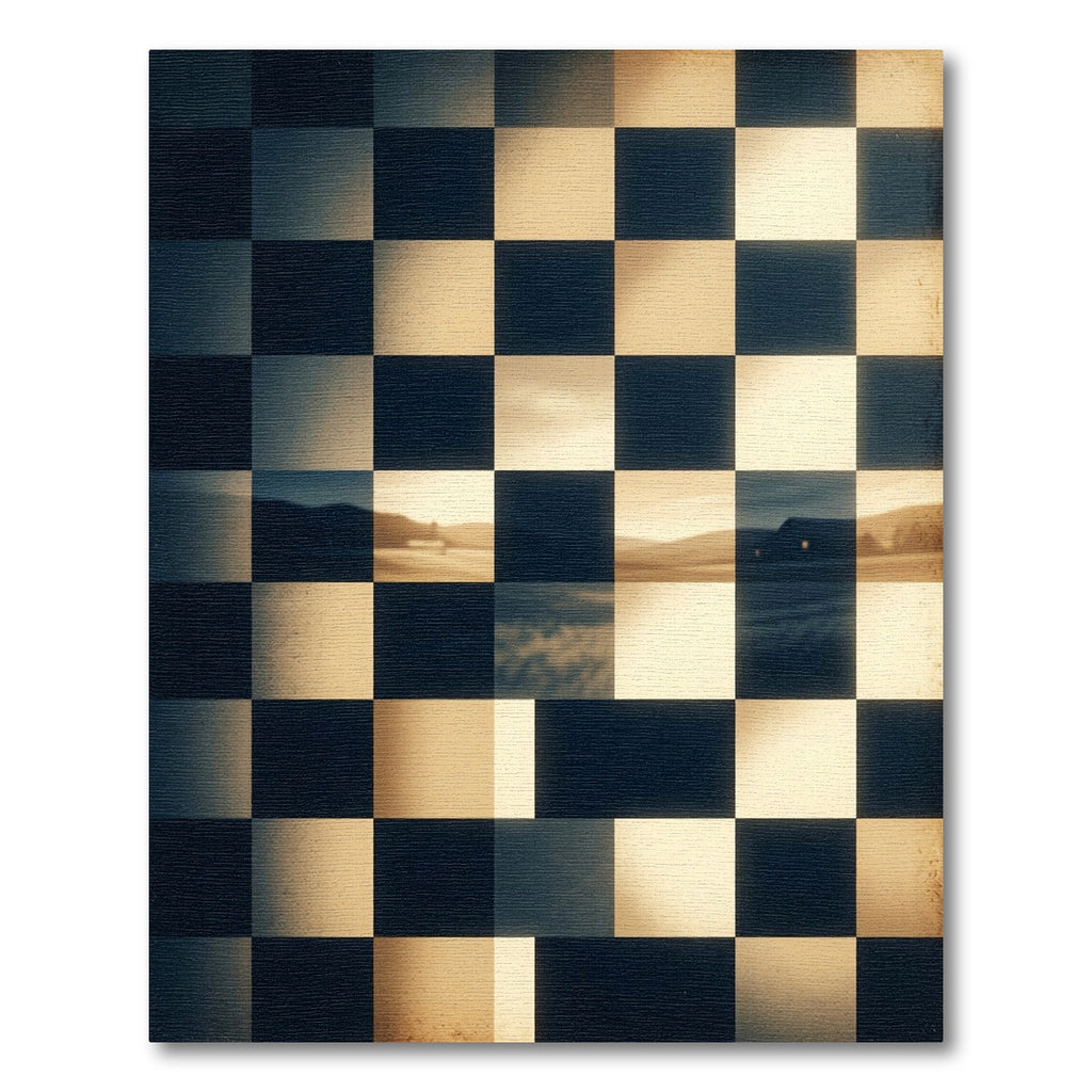 Earthy Sepia Landscape Checkerboard Grid Rug