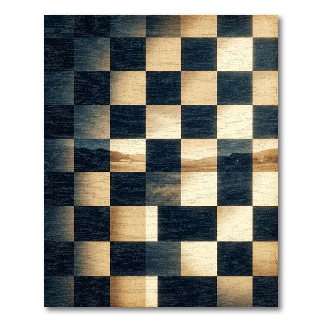 Earthy Sepia Landscape Checkerboard Grid Rug