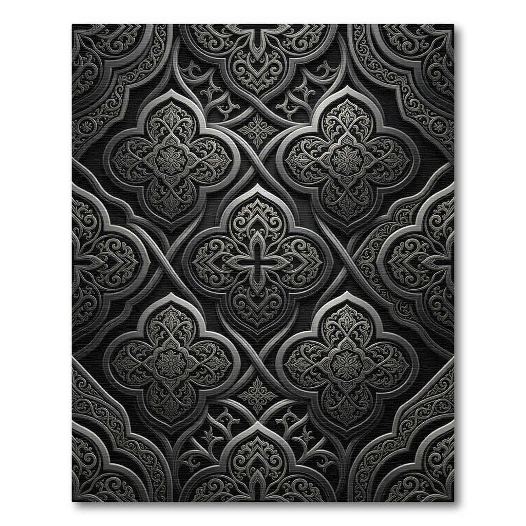 Elegant Dark Silver Ornate Damask Rug