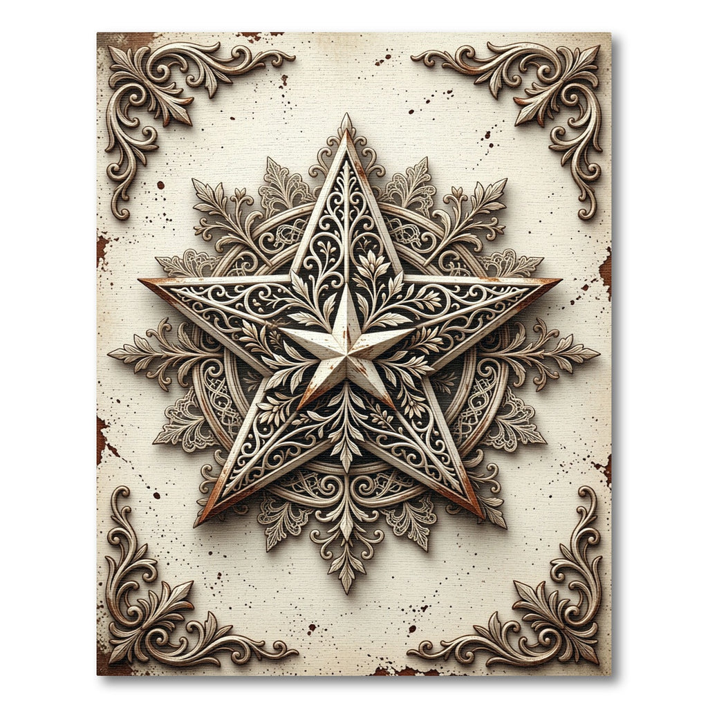 Ornate Distressed Cream Star Filigree Rug
