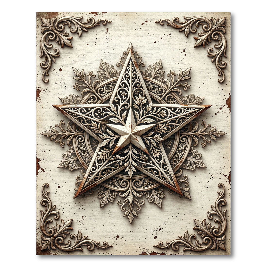 Ornate Distressed Cream Star Filigree Rug