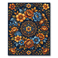 Vibrant Orange Blue Floral Garden Arrangement Rug