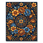 Vibrant Orange Blue Floral Garden Arrangement Rug
