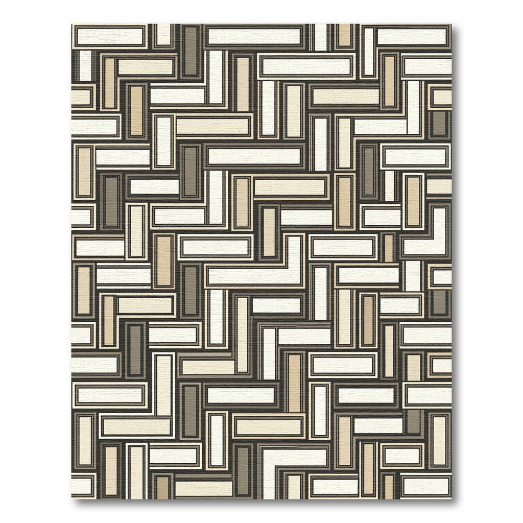 Neutral Earth Toned Geometric Inlay Rug