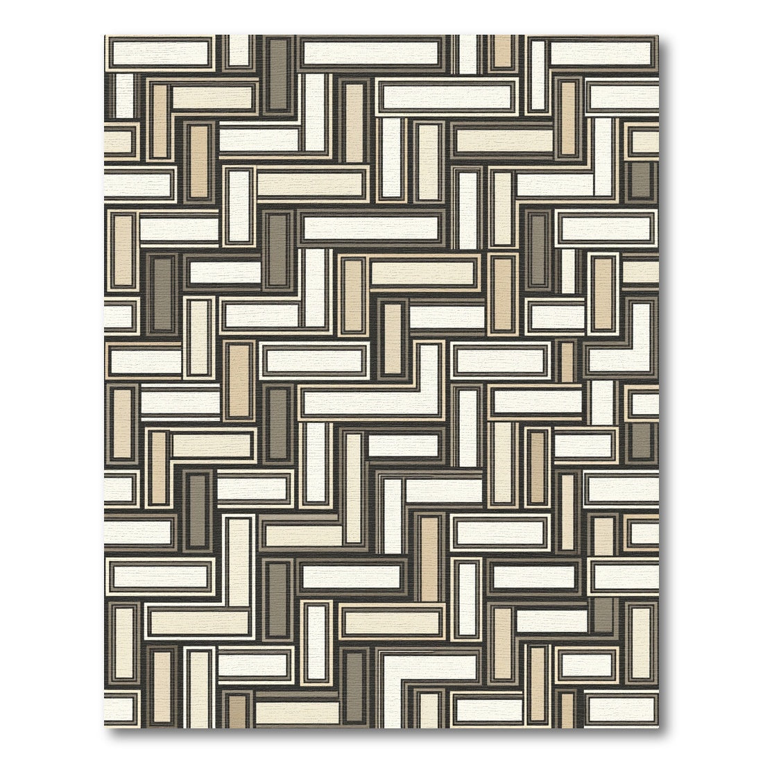 Neutral Earth Toned Geometric Inlay Rug