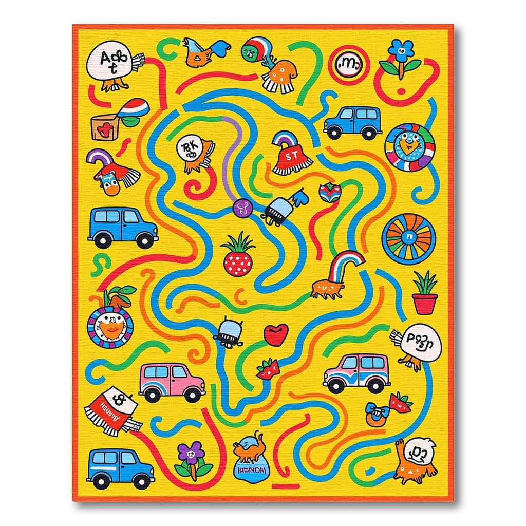 Whimsical Yellow Cartoon Character Collection Rug