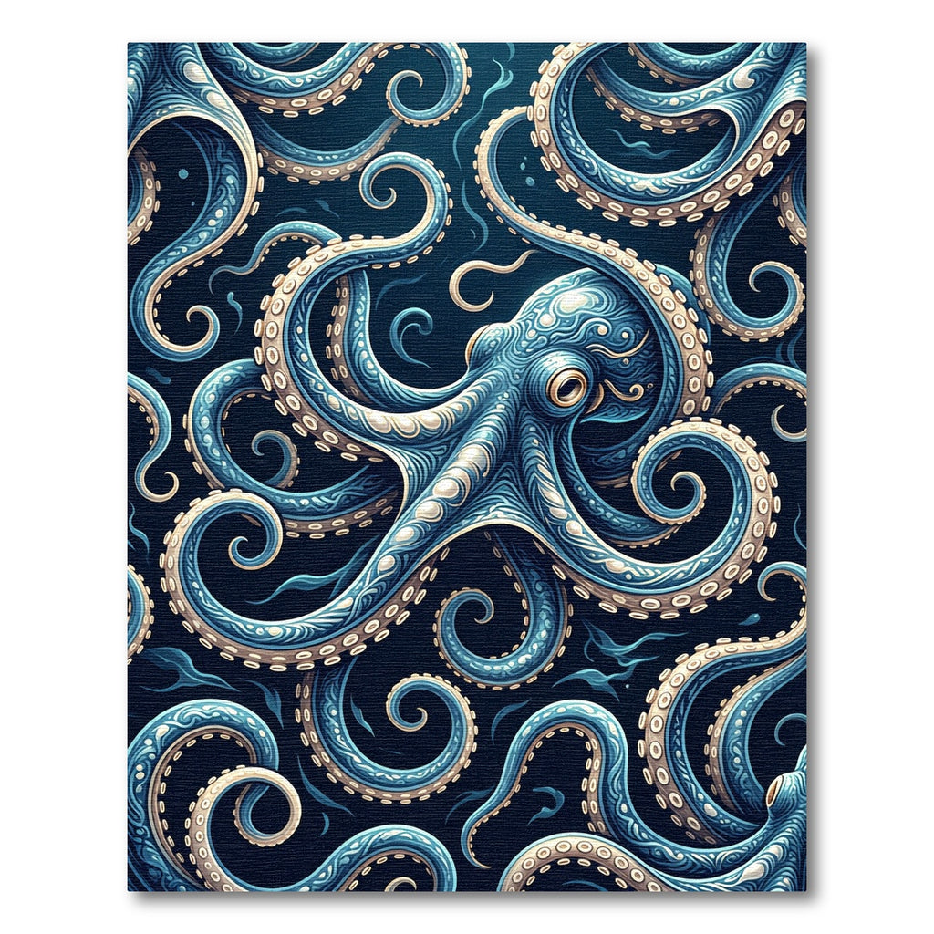 Deep Blue Intricate Octopus Swirl Rug
