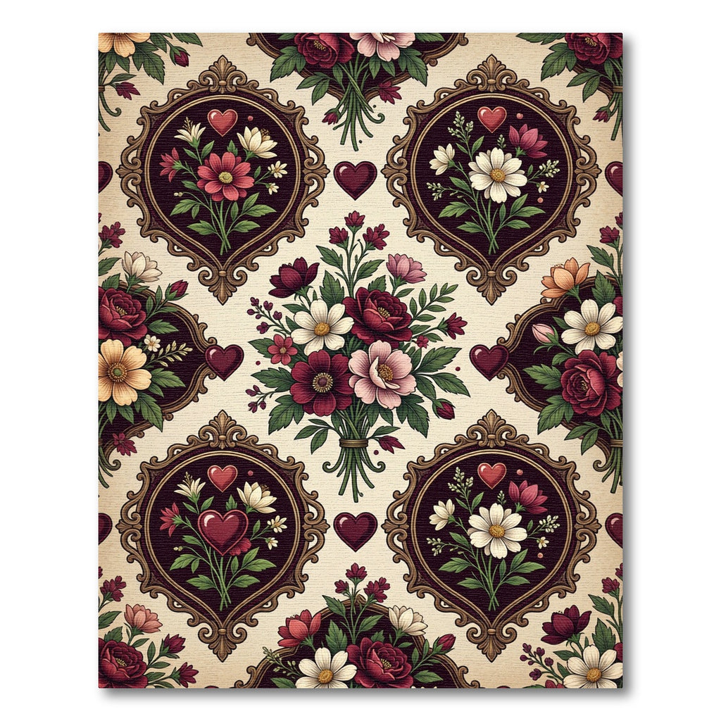 Framed Floral Hearts Vintage Arrangement Rug