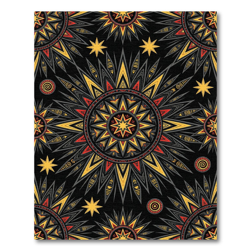 Radiant Black Yellow Red Sunburst Rug