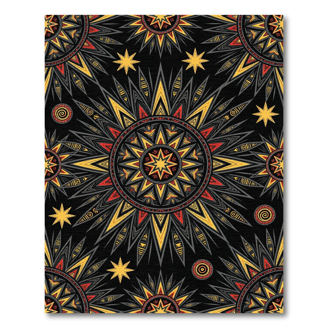 Radiant Black Yellow Red Sunburst Rug