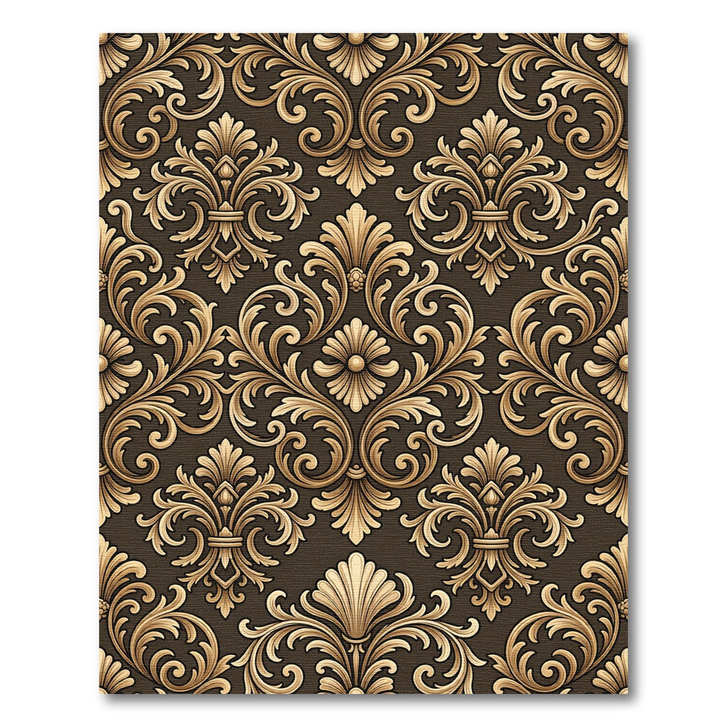 Golden Baroque Floral Scroll Rug
