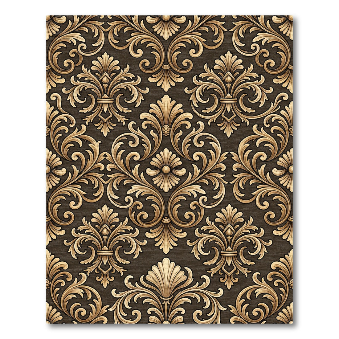 Golden Baroque Floral Scroll Rug