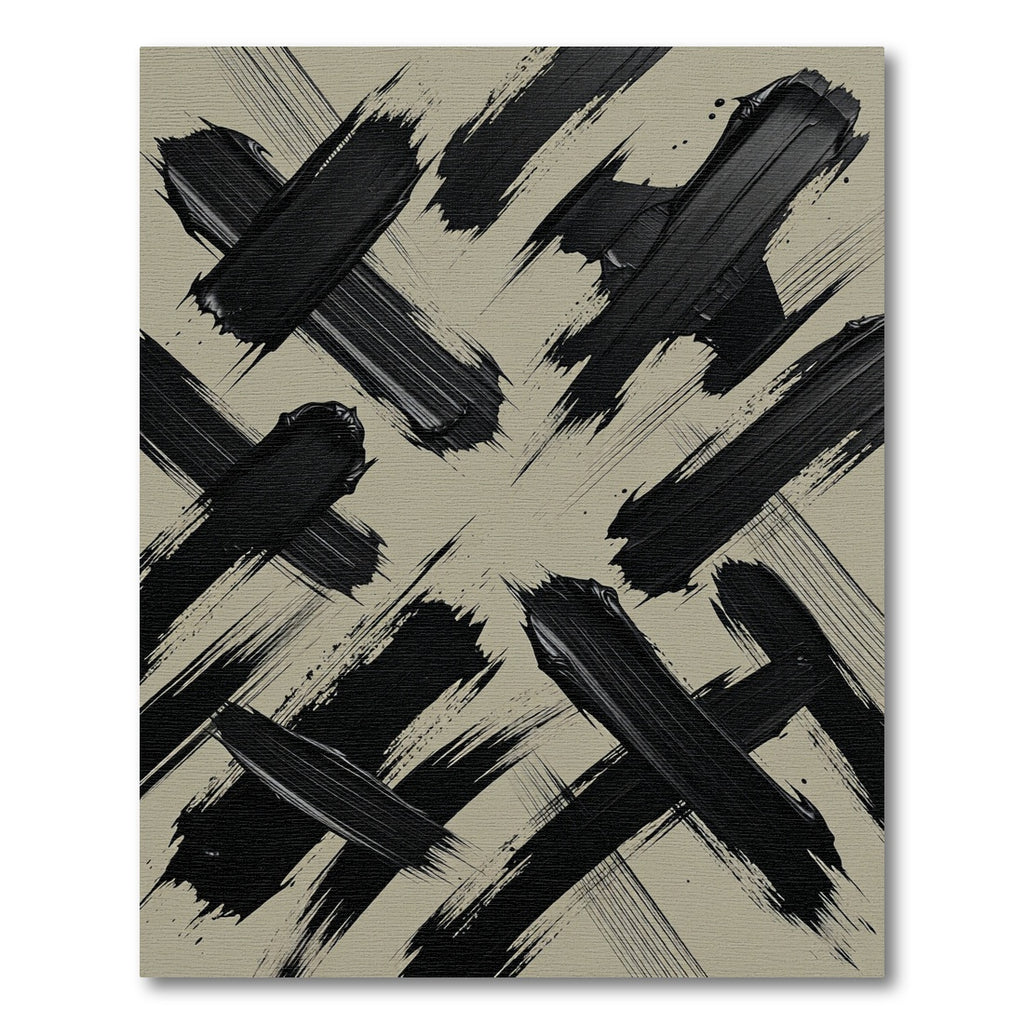 Modern Black Abstract Brushwork Rug