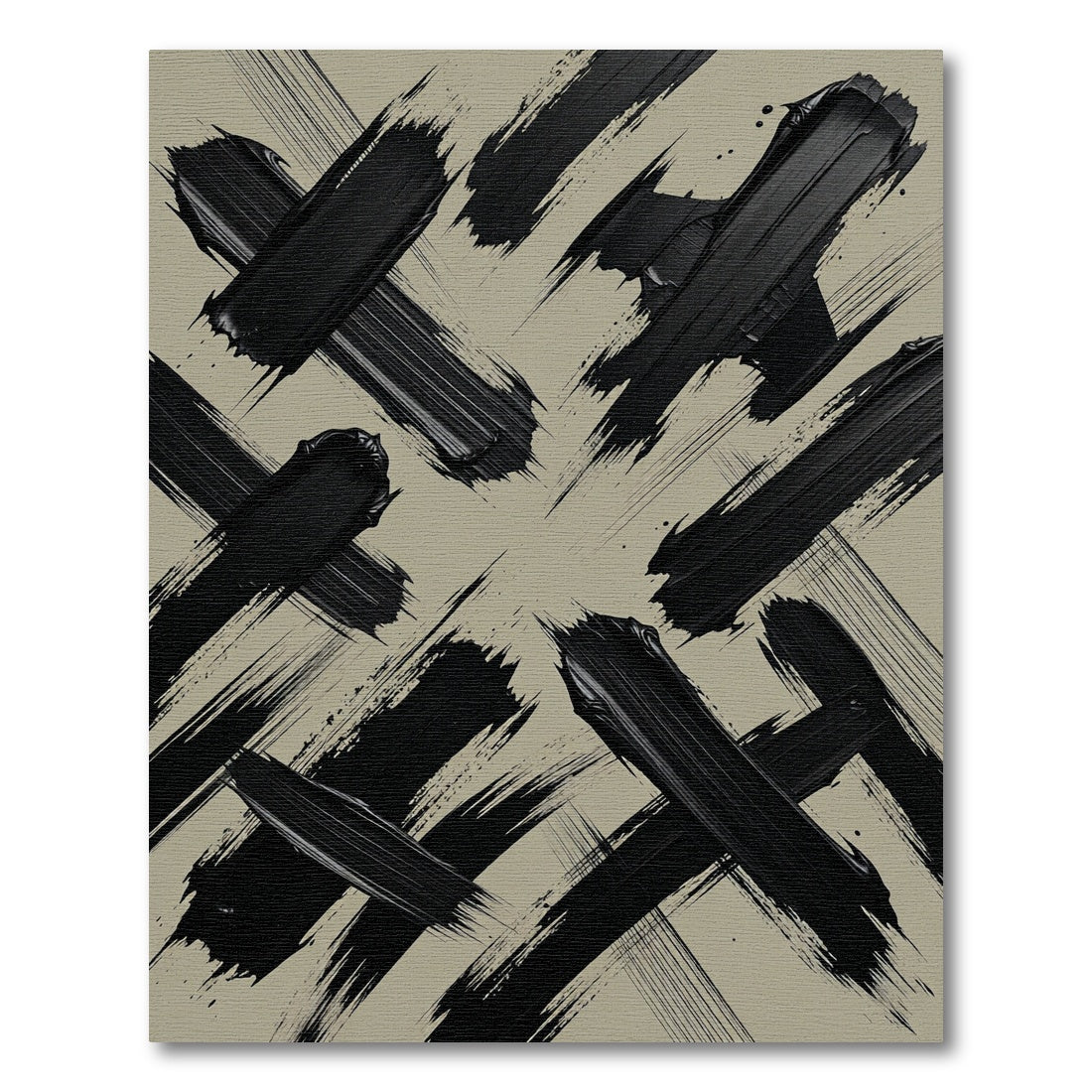 Modern Black Abstract Brushwork Rug