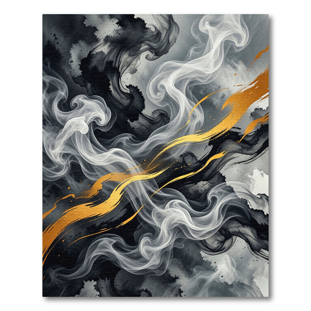 Elegant Monochrome Smoke with Golden Swirls Rug