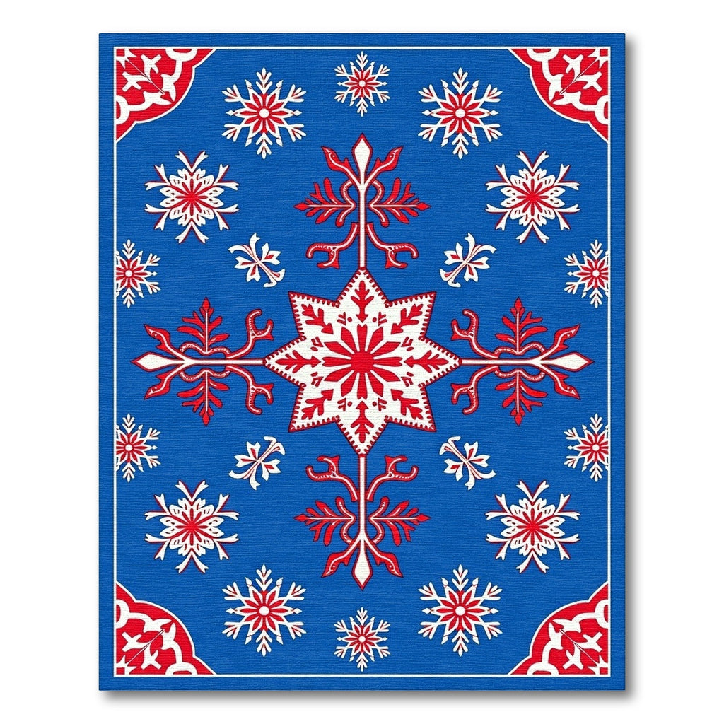 Blue Red Snowflake Medallion Rug